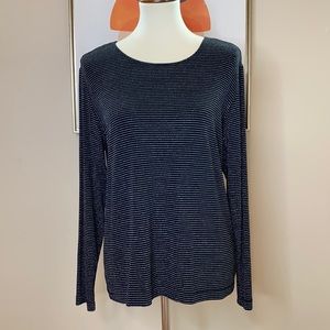 Chico’s Travelers black long sleeve jersey tee with metallic silver stripes